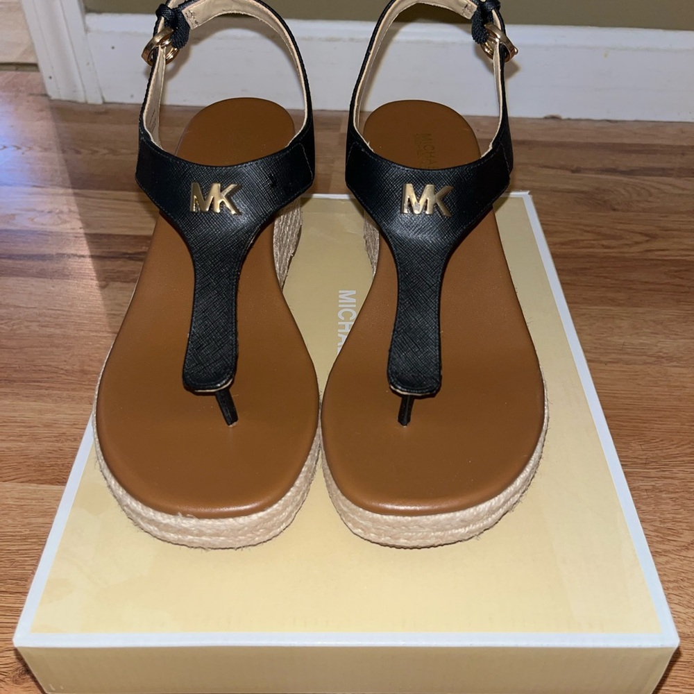 Michael Kors Black and Tan Sandals with Ankle Strap